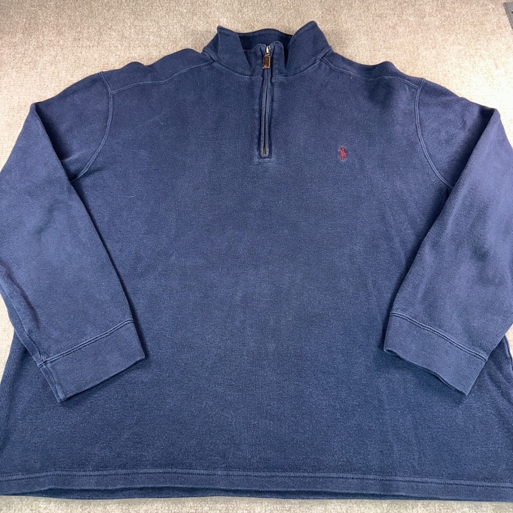Polo Ralph Lauren Mens XL Navy Blue Quarter Zip Cotton Knit Pullover Sweater
